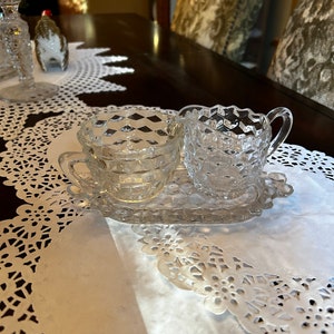 Vintage Fostoria American Clear 12.5” Glass Open Creamer & Sugar Bowl With Tray ~ Beautiful