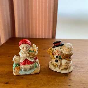 Very Small Hand Painted Christmas Putz Figurines ~ Elf & Snowman and Mrs. Santa Claus  ~ Very Cute ~ Made in Japan