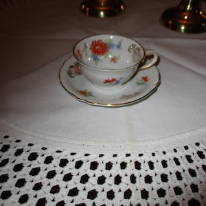 Lovely Vintage Schumann Demitasse  Cup and Saucer Set ~ Rare US Zone Germany Mark ~ Fall Floral Pattern