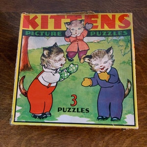 Vintage Saalfield Kitten Picture Puzzle in Orig Box ~ 1941 ~ Very Cute