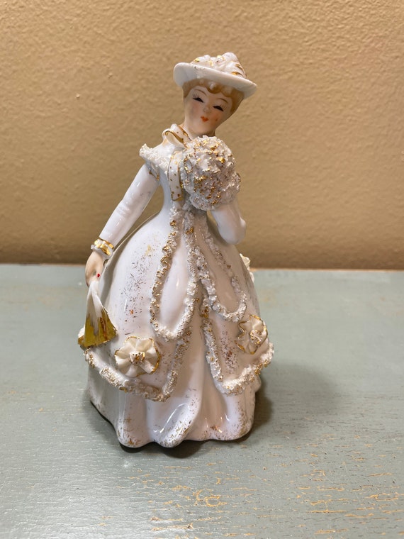 Vintage Geo Z Lefton China Victorian Lady ~ White Dress With