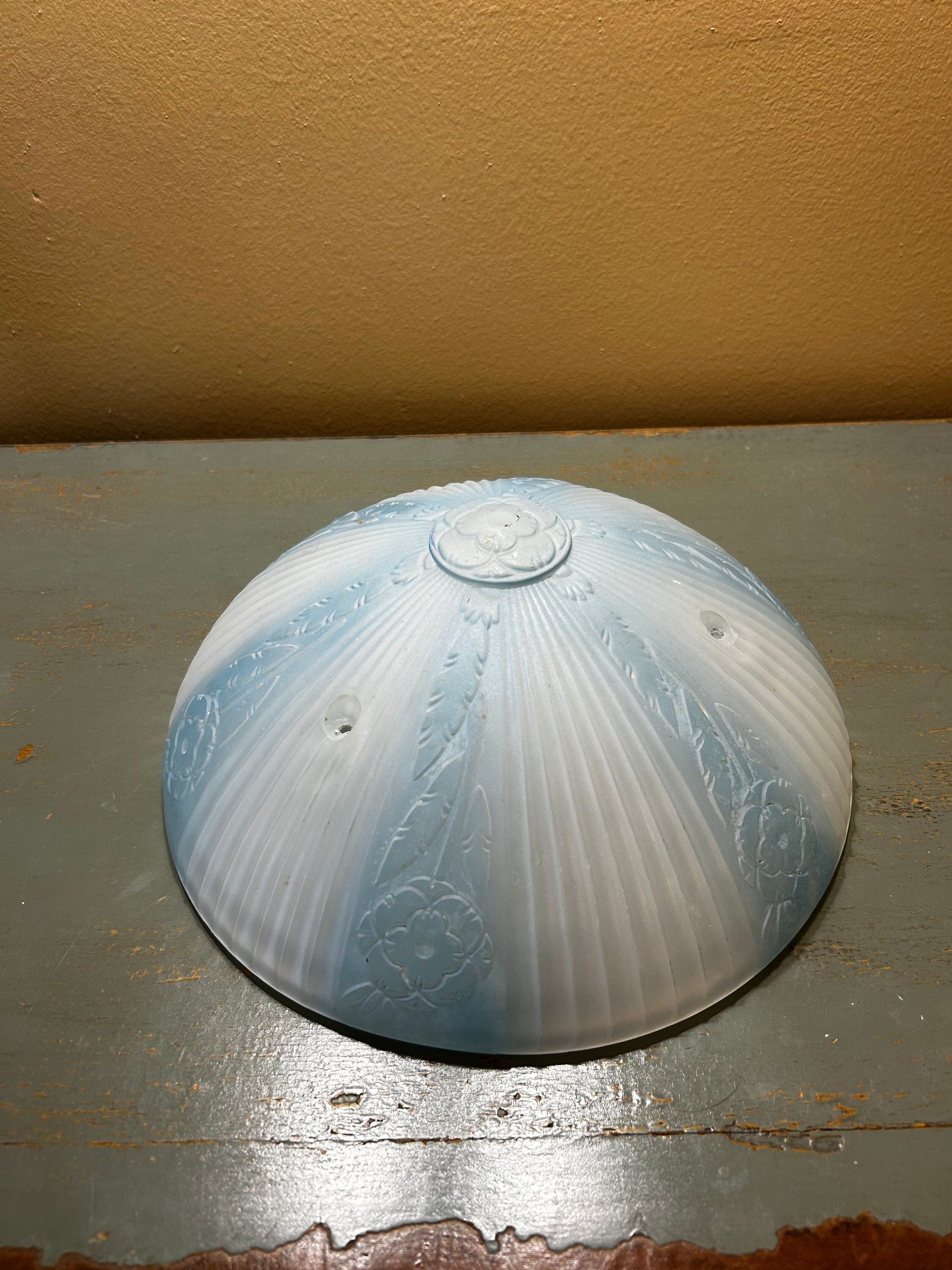 アンティーク アールデコ リバースペイント ブルーフロストガラス