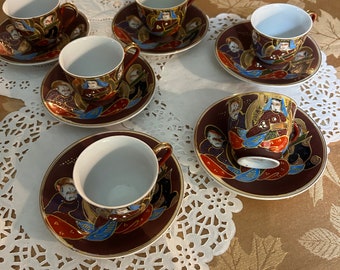 Vintage Hand Painted Satsuma Moriage Tea Cup and Saucer Set