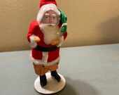Vintage Tall Walking Clay Face Santa Carrying a Toy Sack Hand Painted Nice Old World Christmas Look