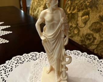 Piękna, zabytkowa grecka statua Asklipia ~ Klasyczny nagi mężczyzna ~ Starożytny grecki bóg uzdrawiania