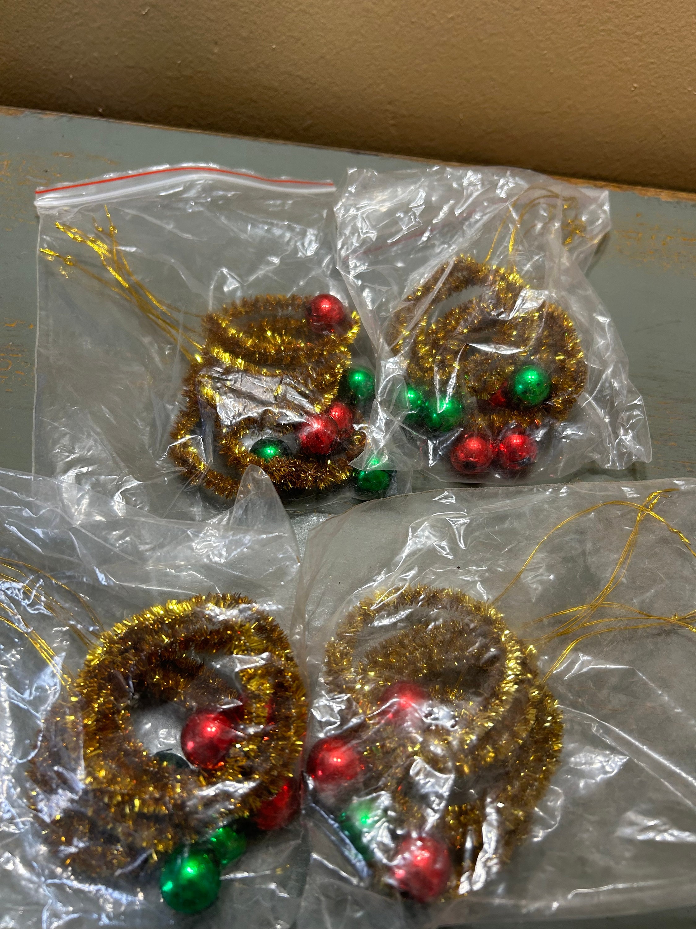 Vintage Style Lot Of 1940s Tinsel & Bead Wreath Ornaments ~ Great For a Feather Tree  ~ Great Craft Item