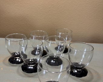 Vintage Lot of 1930s Weston Glass Black Lily Pad Footed Shot / Cordial Tumblers
