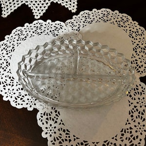 Vintage Fostoria American Clear Glass 3 Part 10&quot; Oval & Divided Relish / Serving Bowl ~ Very Nice!