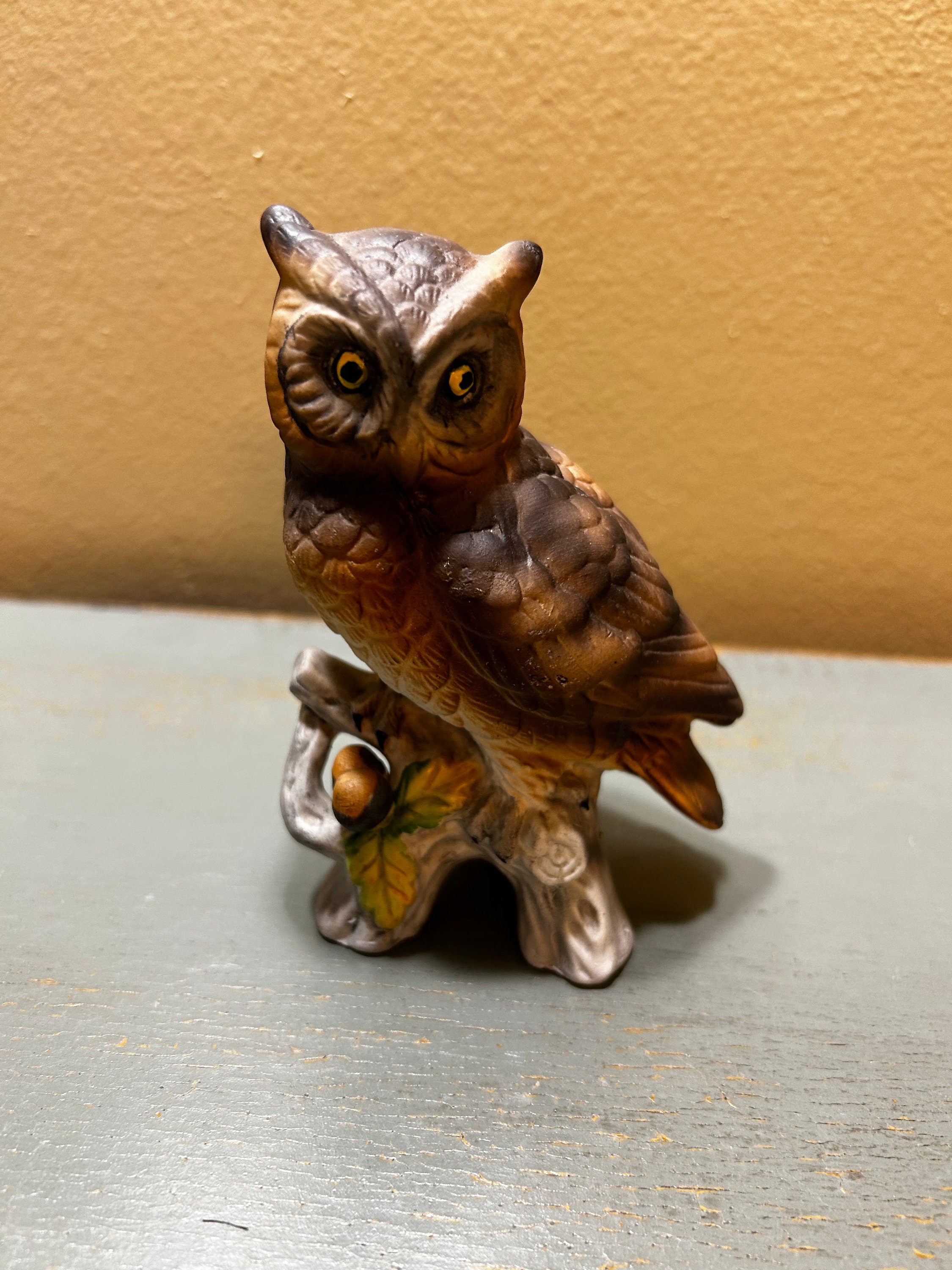 Vintage Porcelain Owl Figurine ~ Hand Painted  Japan ~Looks Great!