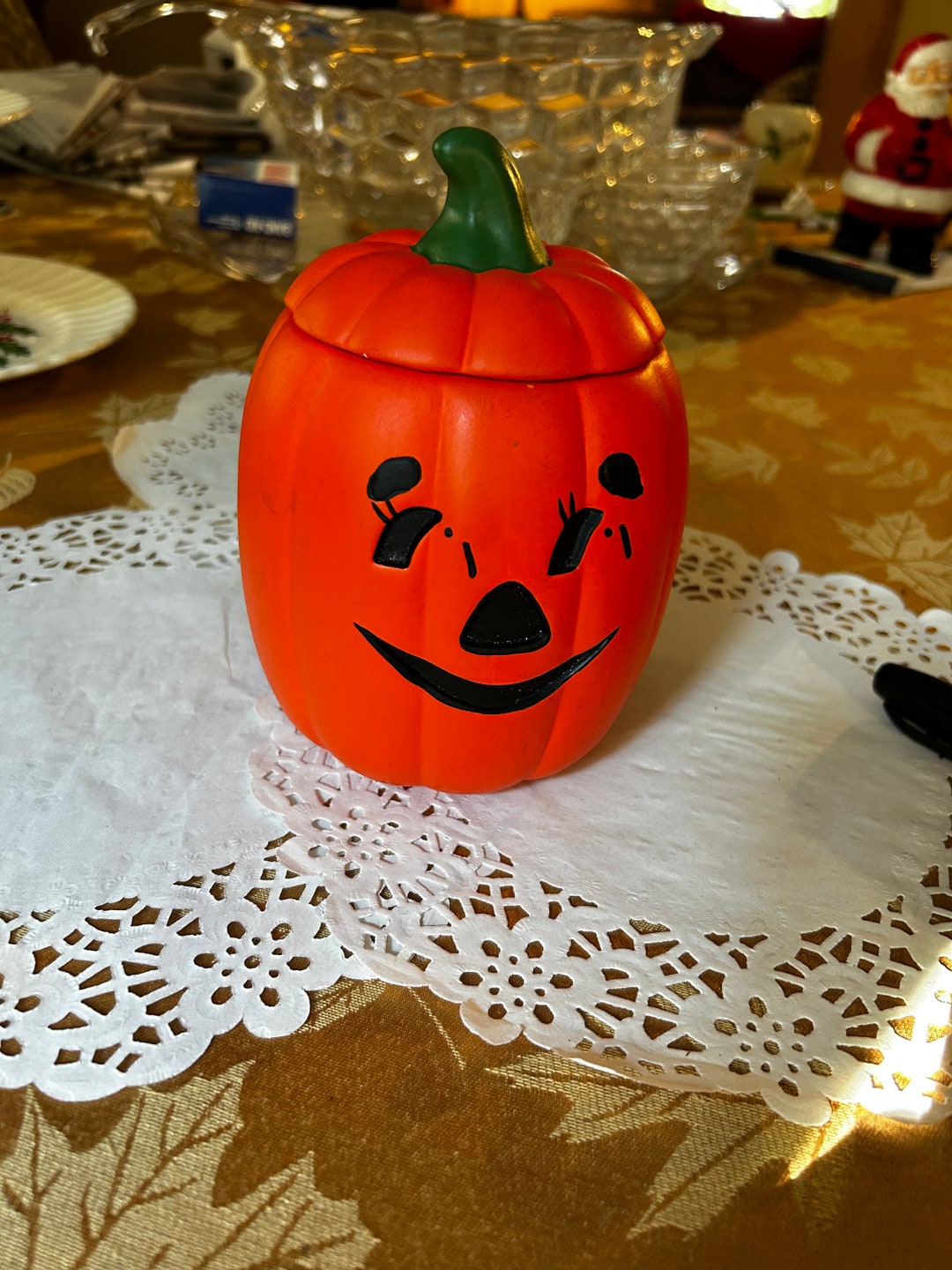 Vintage Hand Painted Ceramic Pumpkin / Jack O Lantern Candy Dish ...
