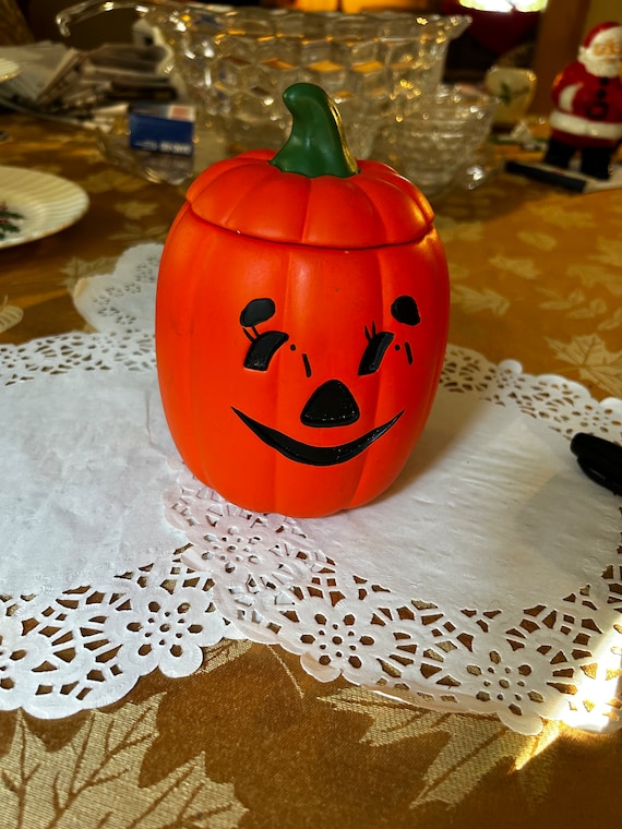 ヴィンテージの手描き陶器製カボチャ/ジャック・オー・ランタンの