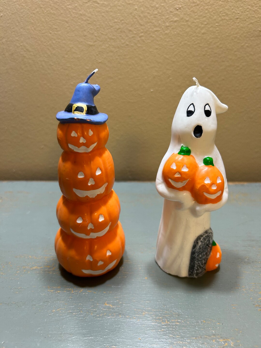 Pair of Vintage Halloween Candles Ghost & Stack of Jack O Etsy