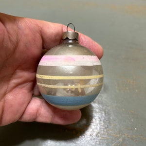 Original Vintage Shiny Brite Merkurglas Weihnachtsverzierung ~ seltene gestreifte Kugelform