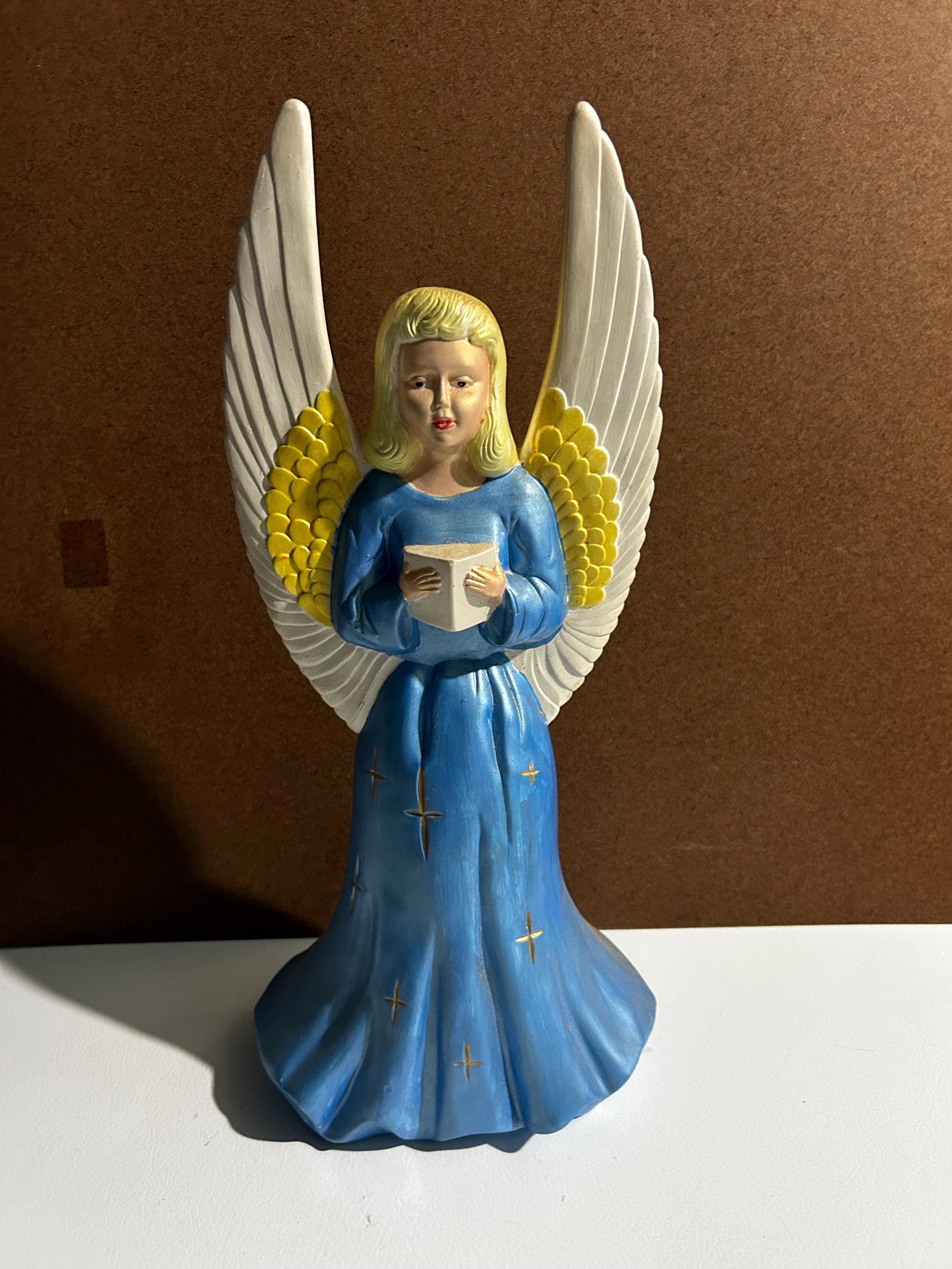 美しいヴィンテージの手描きの大きな青い陶器の天使〜クラシックな