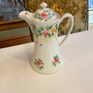 Beautiful Hand Painted in Japan Vintage Chocolate / Coffee Set ~ Pink Flowering Vine