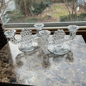 Set of Vintage Clear Fostoria Glass American Double Candle Stick Holders~ Beautiful Vintage Treasure