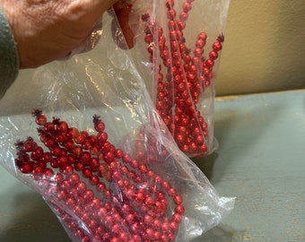 Vintage Style Lot Of 1940s Red Bead Candy Cane Ornaments ~ Great For a Feather Tree  ~ Great Craft Item