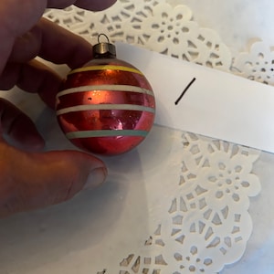 Original Vintage Shiny Brite Merkurglas Weihnachtsverzierung ~ seltene gestreifte Kugelform