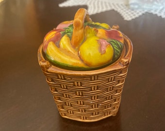 Vintage Fruit Basket Shape Jam / Jelly Condiment Jar Made In Occupied Japan