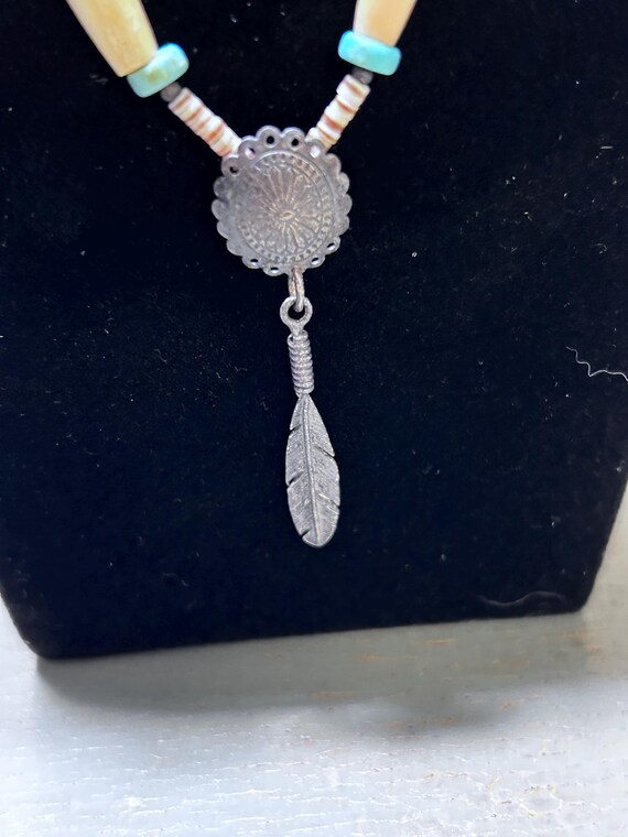 Vintage Native American Style Shell, Turquoise & … - image 4