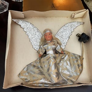 Rare Vintage 1920s Composition Angel Feather Tree Topper ~ Glitter Wings ~ Ideal For A Vintage Decor ~ Really Sweet Vintage Look!