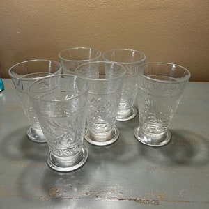 Lovely Lot 0f 6 Clear Hocking Crystal Sandwich Glass ~ 9-Oz Footed Tumblers