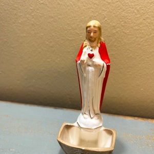Beautiful Vintage Porcelain Bleeding Heart of Jesus Holy Water Font ~ Signed Japan