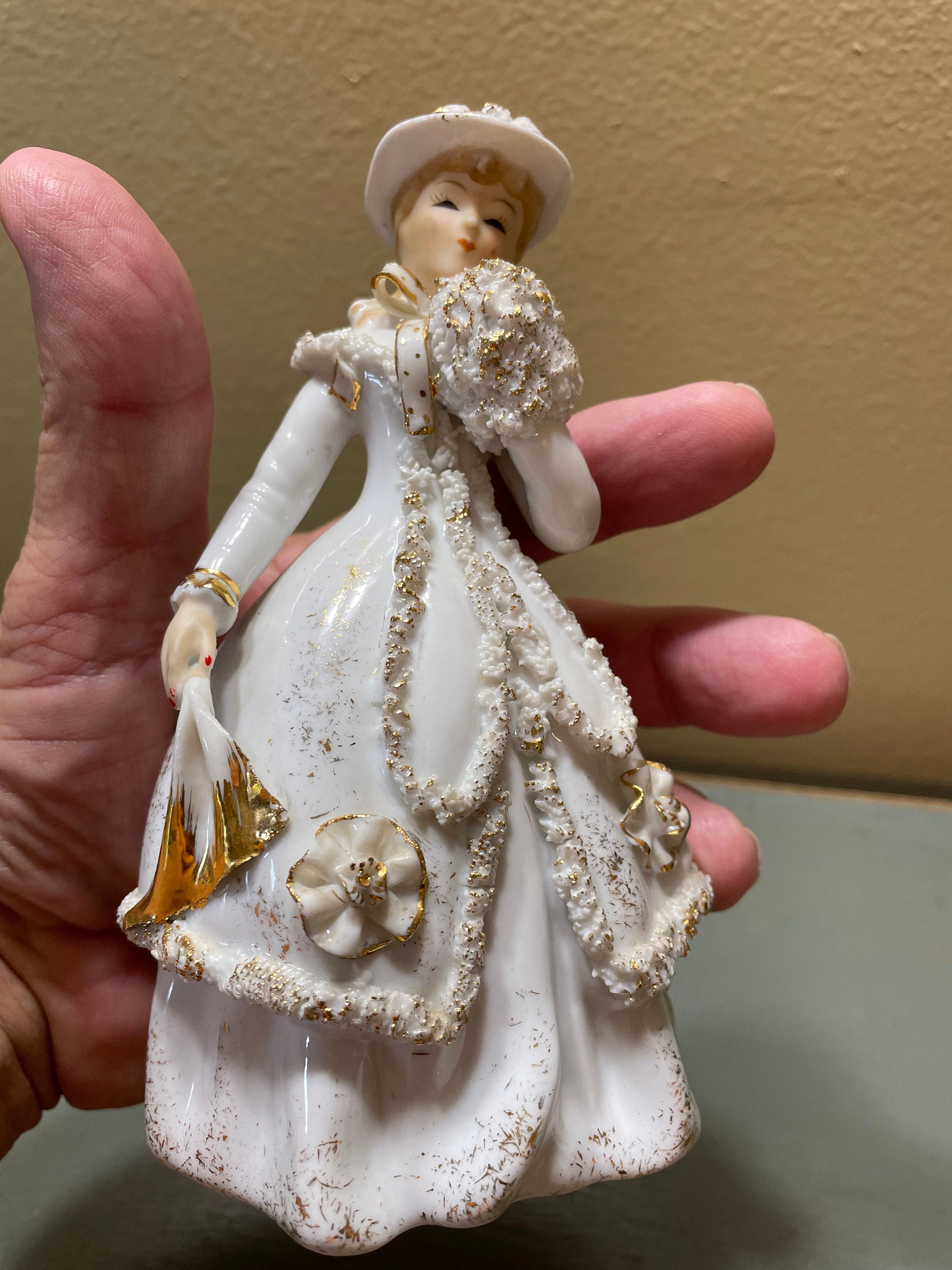 Vintage Geo Z Lefton China Victorian Lady ~ White Dress With