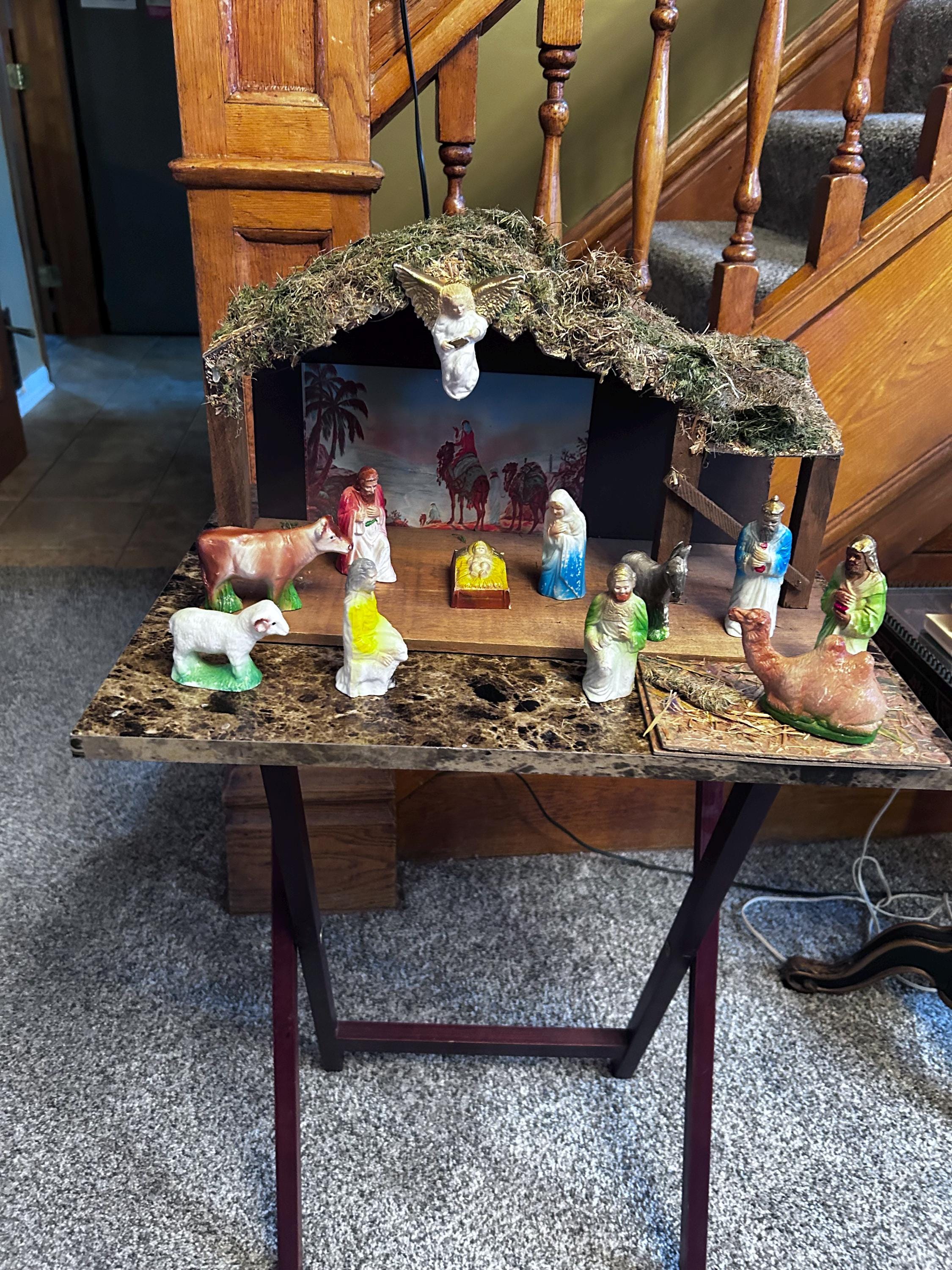 Rare Vintage Hard Plastic Nativity ~ Complete With Original Stable ...