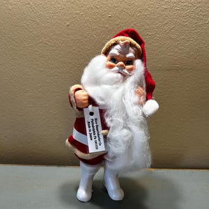 Charming Vintage 1960s Christmas Santa Claus Doll / Figure ~ Hand Painted Rubber Face ~ Excellent Condition