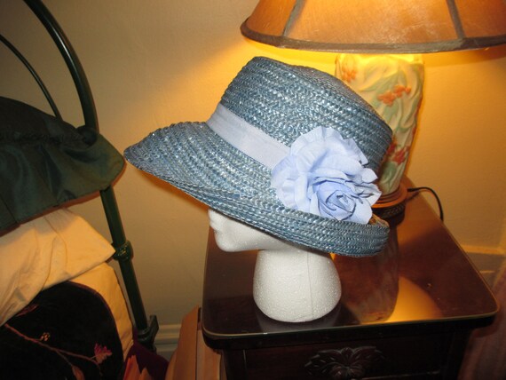 Vintage Designer Kate Spade Blue Raffia Floppy ~ B