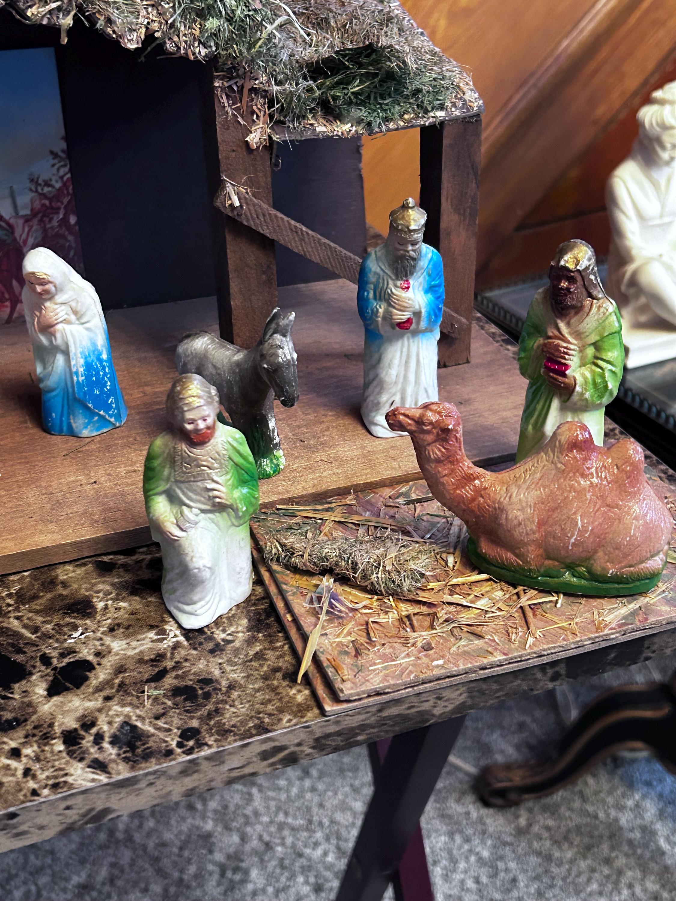 Rare Vintage Hard Plastic Nativity ~ Complete With Original Stable ...