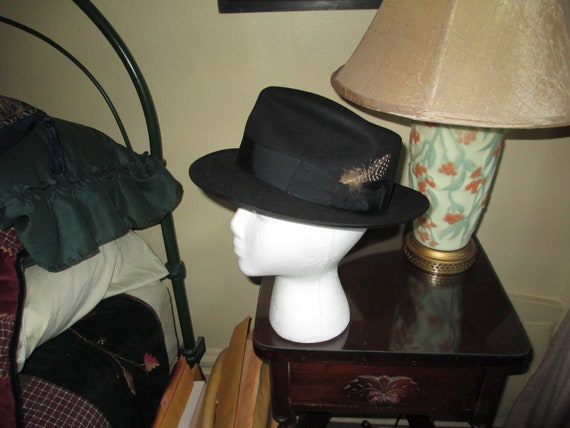 Stylish Vintage Fur Portis Mans Black Pork Pie Hat