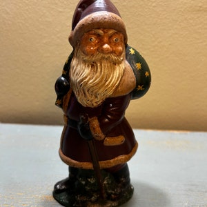 Nicely Painted Vintage Santa Claus Figure With a Toy Sack ~ Classic Ceramic Christmas Decoration ~ Great Old Fashion Look!