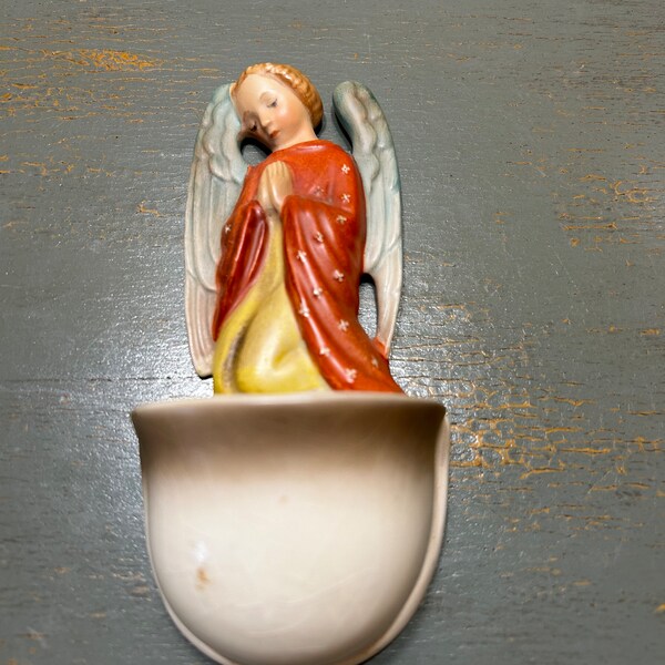 Beautiful Vintage Hummel Goebel Holy Water Font ~ #29/0 Guardian Angel ~ West Germany ~ Bee In a Big V Mark