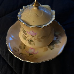 Lovely Vintage Lefton Hand Painted Jam Jar~ Beautiful Red & Pink Roses