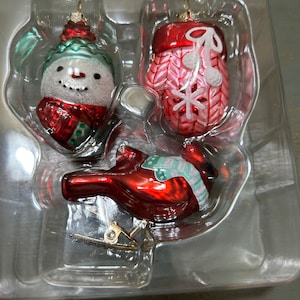 Vintage Box Set of Mercury Glass Ornament ~ Girl Theme Figural ~ Hand Painted Design ~ In Box