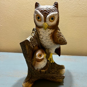 Vintage Porcelain Owl and Baby Figurine ~ Hand Painted Japan ~ Looks Great!
