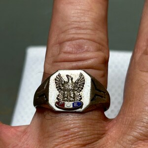 Fraternal Order of Eagles FOE Sterling Silver Ring 1940's