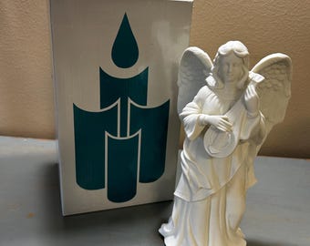Precioso ángel navideño PartyLite ~ Portavelas de porcelana bisque ~ Ángel mandolina ~ Caja original