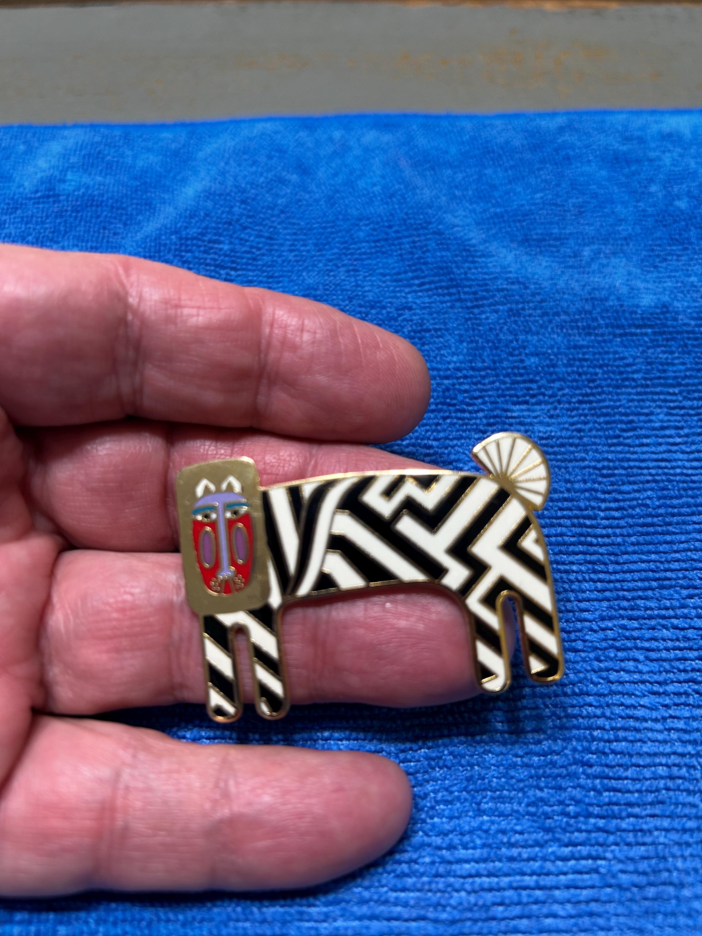 Vintage Art Deco Signed Laurel Burch Black & White Enamel 