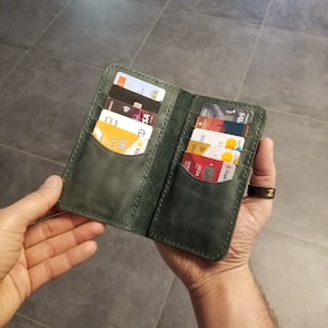 Cartera larga de cuero personalizada, cosida a mano, cartera personalizada para hombre, cartera larga para mujer