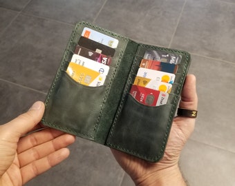 Cartera larga de cuero personalizada, cosida a mano, cartera personalizada para hombre, cartera larga para mujer