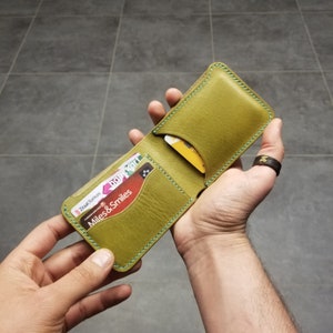 Cartera de cuero personalizada, hecha a mano, tarjetero de cuero curtido vegetal, billetera delgada para hombre, billetera plegable