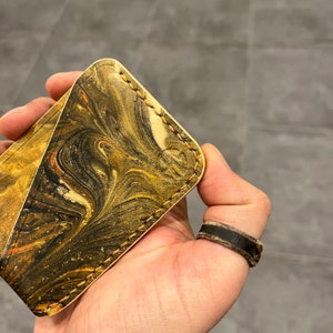 Porta-cartões de couro personalizado feito à mão com espuma, carteira fina, costurada à mão, carteira de bolso frontal, marmorizada, colorida, carteira minimalista