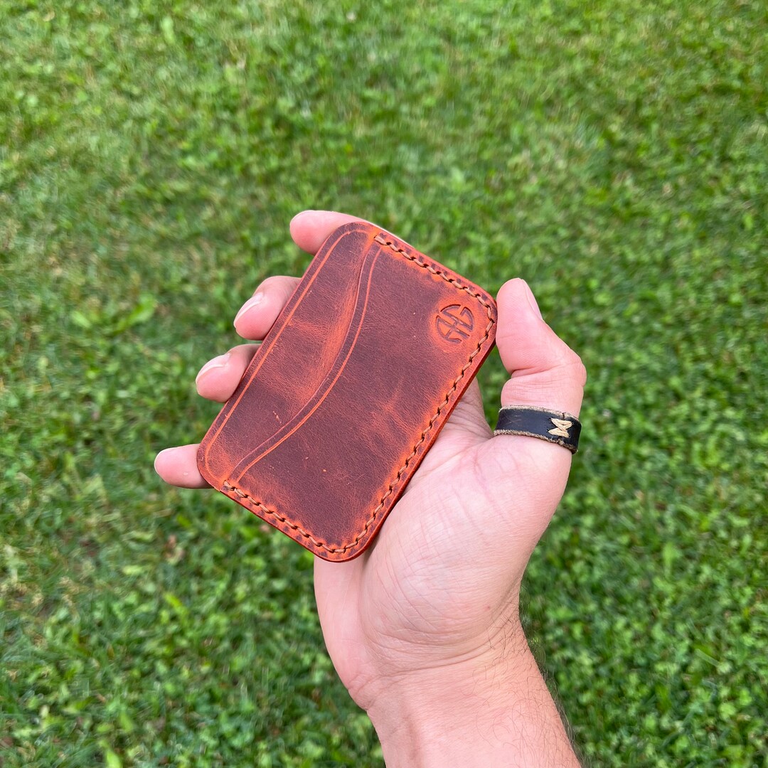 Personalized Handmade Leather Card Holder, Hand Stitched, Personalized Leather Card Holder, Veg