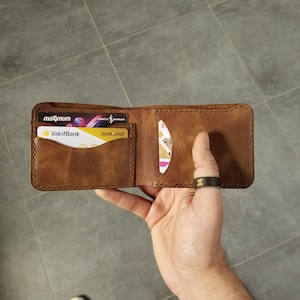 Cartera de cuero personalizada, hecha a mano, plegable, para hombre, para mujer, de curtido vegetal, para tarjetas.