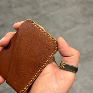 Porta-cartões de couro personalizado feito à mão, carteira fina, costurada à mão, carteira com bolso frontal, carteira minimalista, carteira de cores mistas