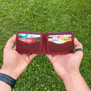 Handmade Leather Wallet, Hand Stitched Personalized Premium Leather, Slim Wallet, Leather Gift, Minimalist Red