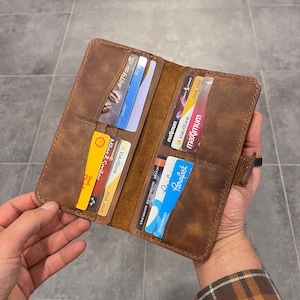 Cartera larga de cuero personalizada hecha a mano, cartera de cuero para mujer, cartera larga, cartera de mano, cartera delgada, regalo para mujer, regalo para ella,